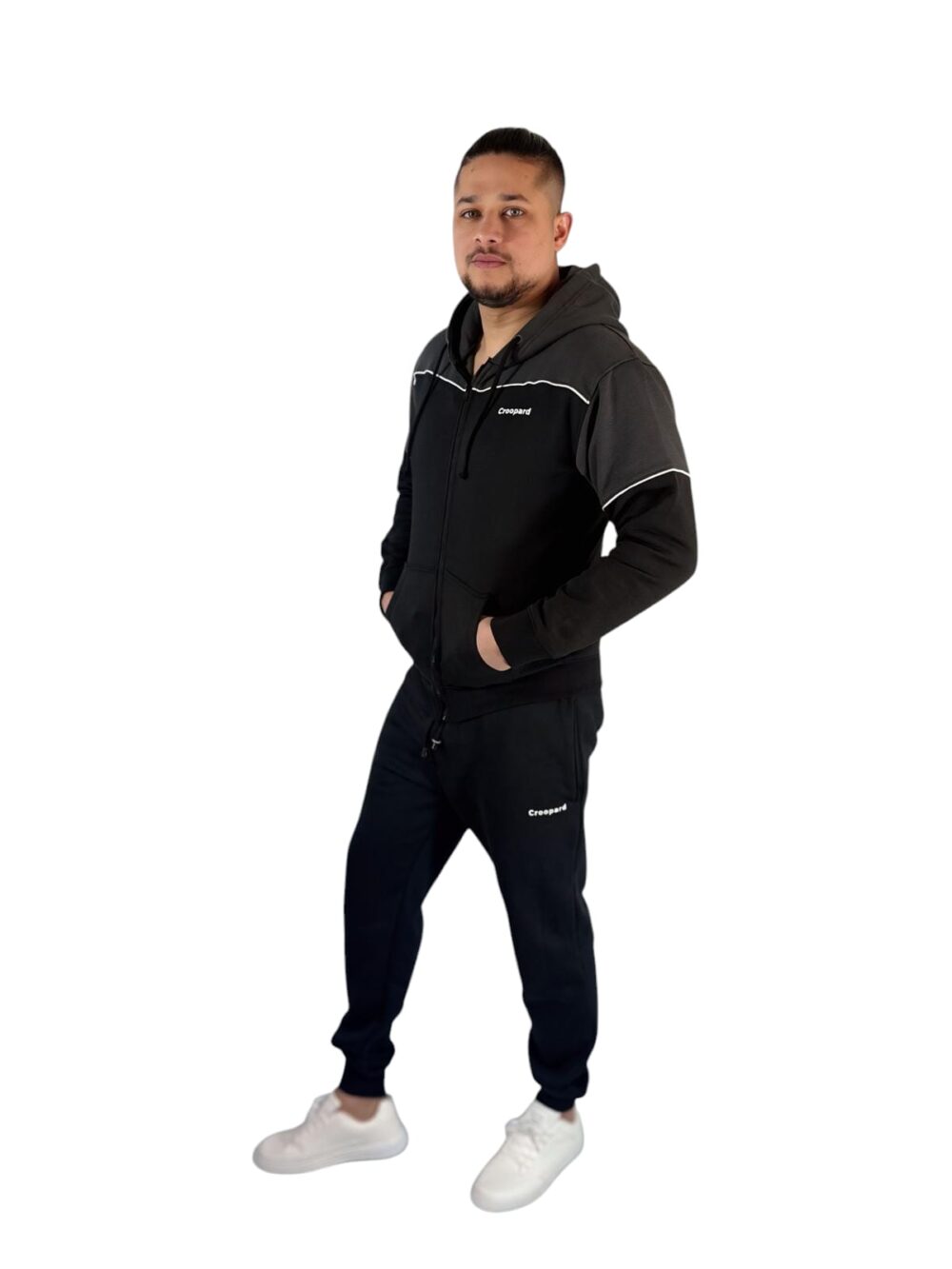 Men's Black Contrast Zipper Tracksuit - Sleek - Image 7