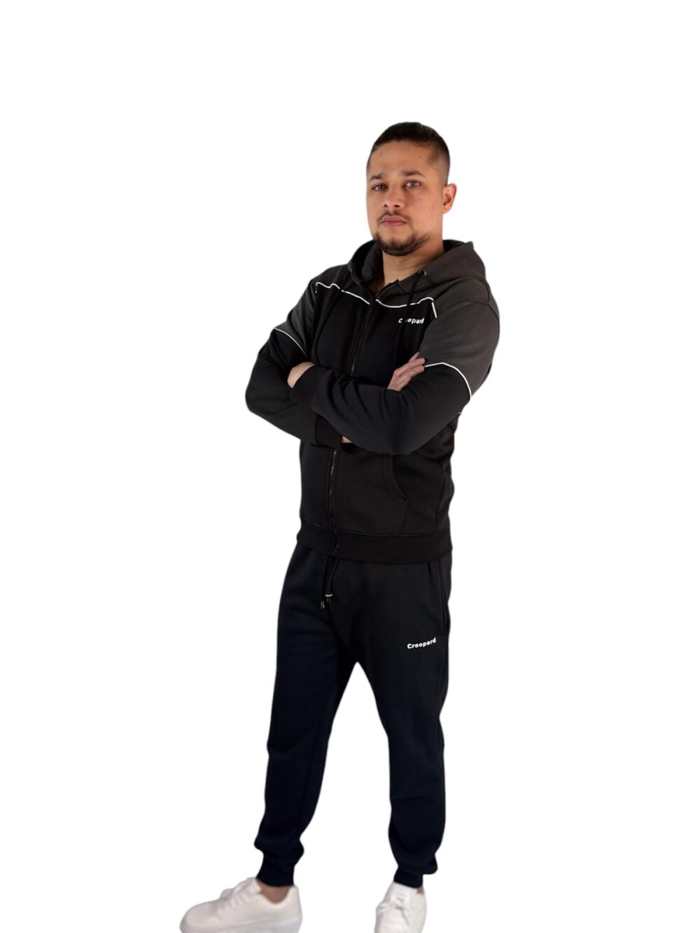 Men's Black Contrast Zipper Tracksuit - Sleek