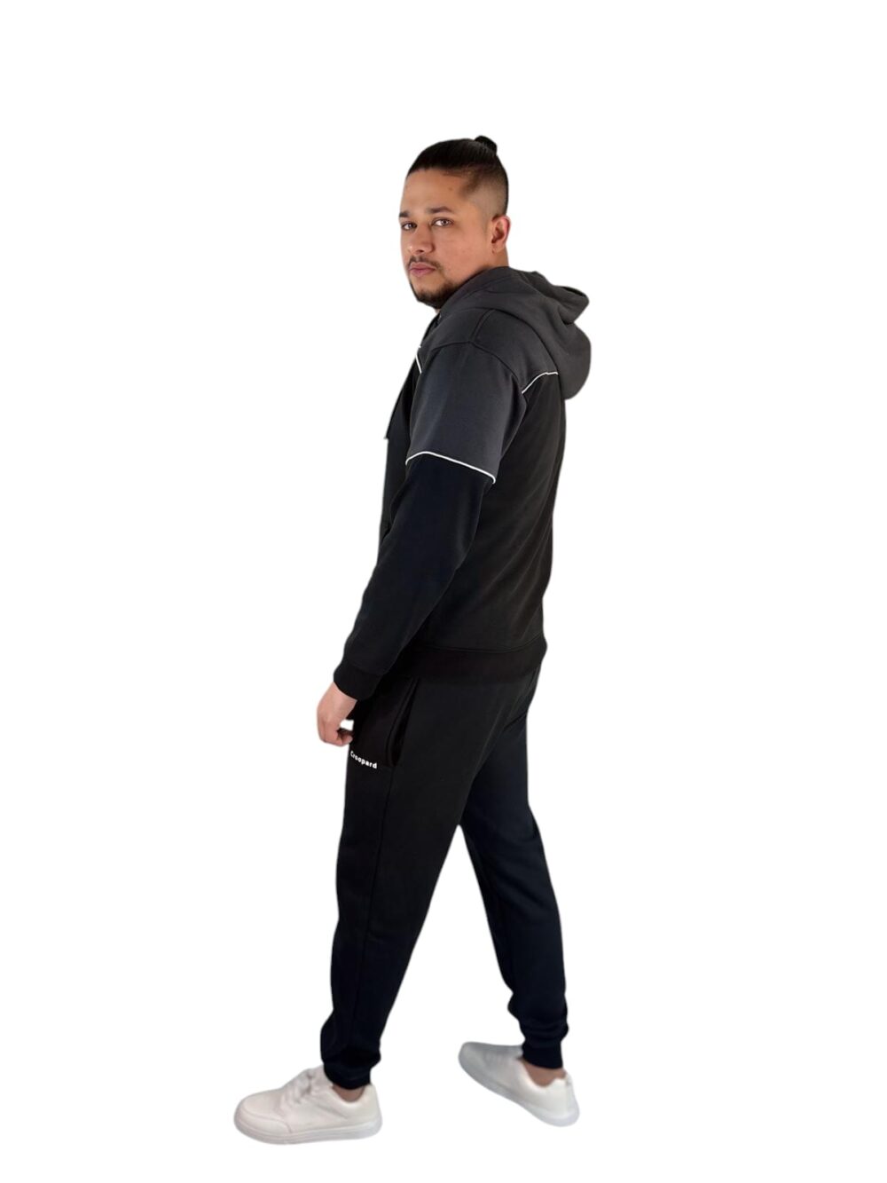 Men's Black Contrast Zipper Tracksuit - Sleek - Image 4